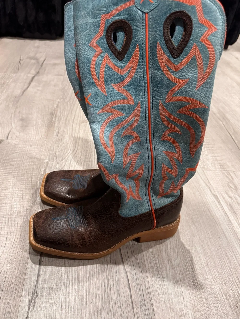 Twisted X Brown Leather Western Boots with Turquoise and Orange Shaft